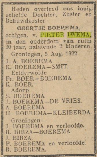 gertje boerema in 1922.